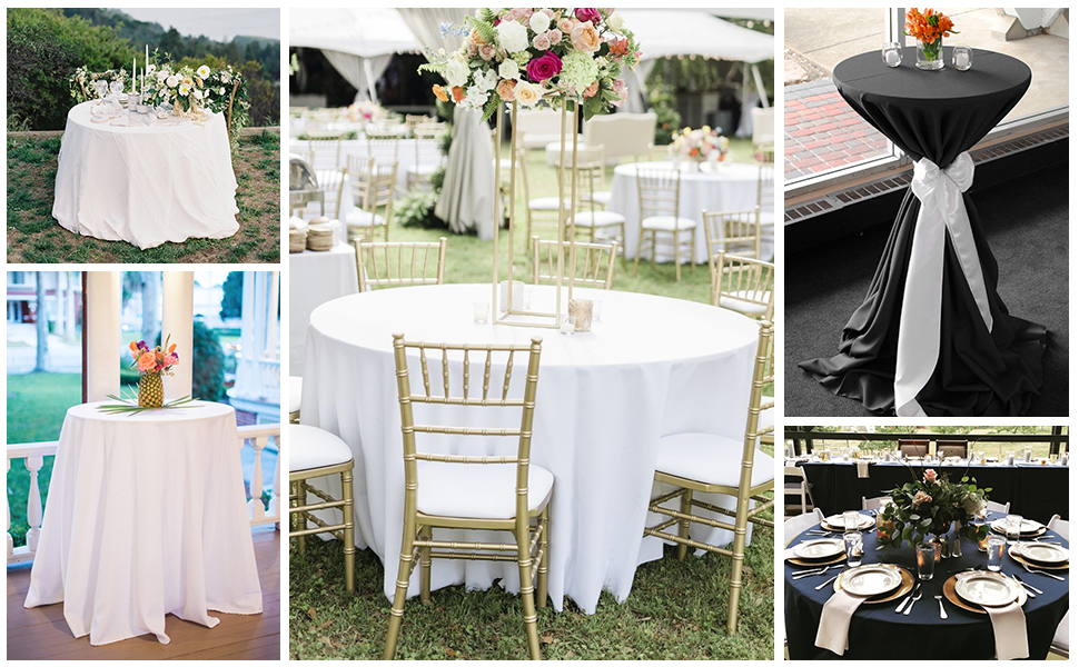 LYAFS 4 Pack Round Tablecloths 90 Inch, White Polyester Table Cover