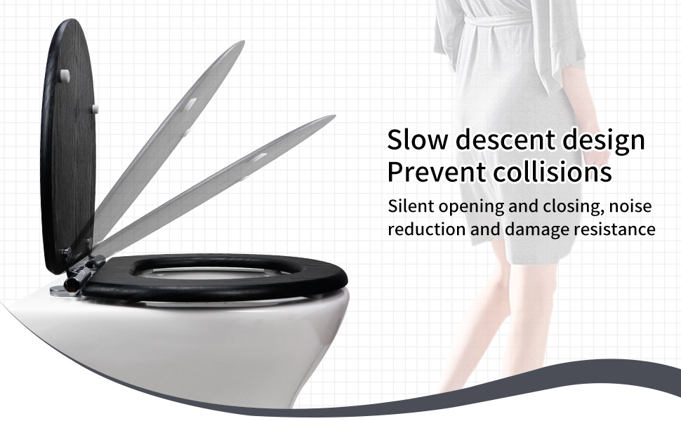 Fanmitrk Black Wooden Toilet Seat, Soft Close Toilet Seat Wood 18mm Thickened with Adjustable