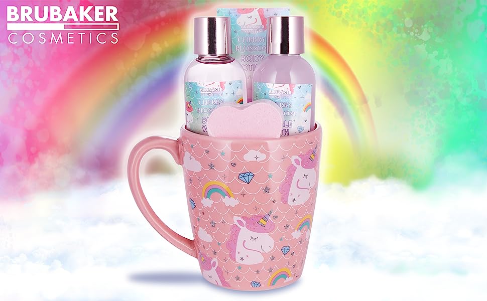 Ensemble cadeau licorne panier arc-en-ciel pour femmes bombe de bain tasse  corps