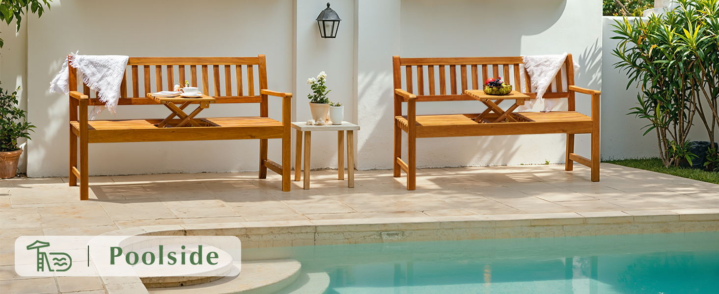 acacia wood outdoor bench