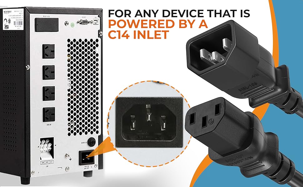 IEC-320 C13 to C14 Heavy-Duty Power Extension Cord 18 AWG 10A/250V SJT, Black