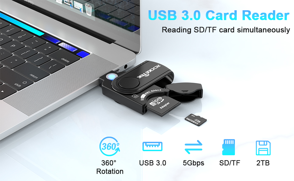 Rocketek 2 in 1 SD Card Reader, USB 3.0 Memory Card Reader