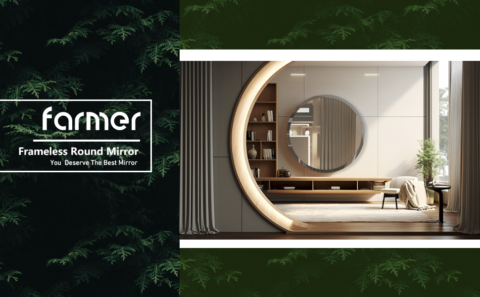FARMER Frameless Round Mirror, 36 inch Circle Mirror with 1