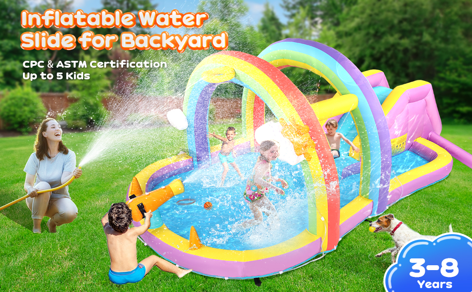 (2024 New) JOYMOR Inflatable Water Slide w/Climbing Wall