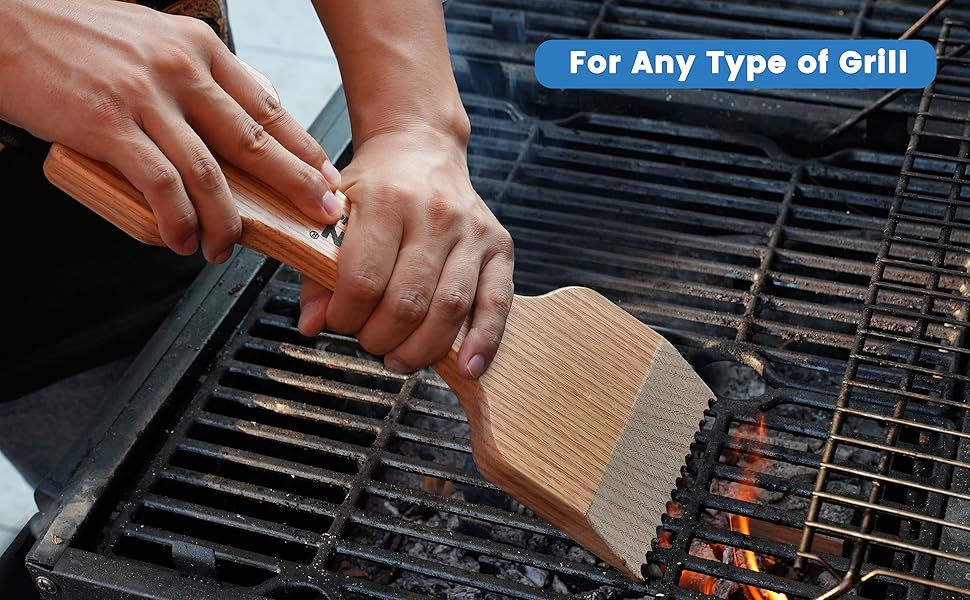 CONSDAN Wood Grill Scraper, Soild Oak Wooden Grill Brush