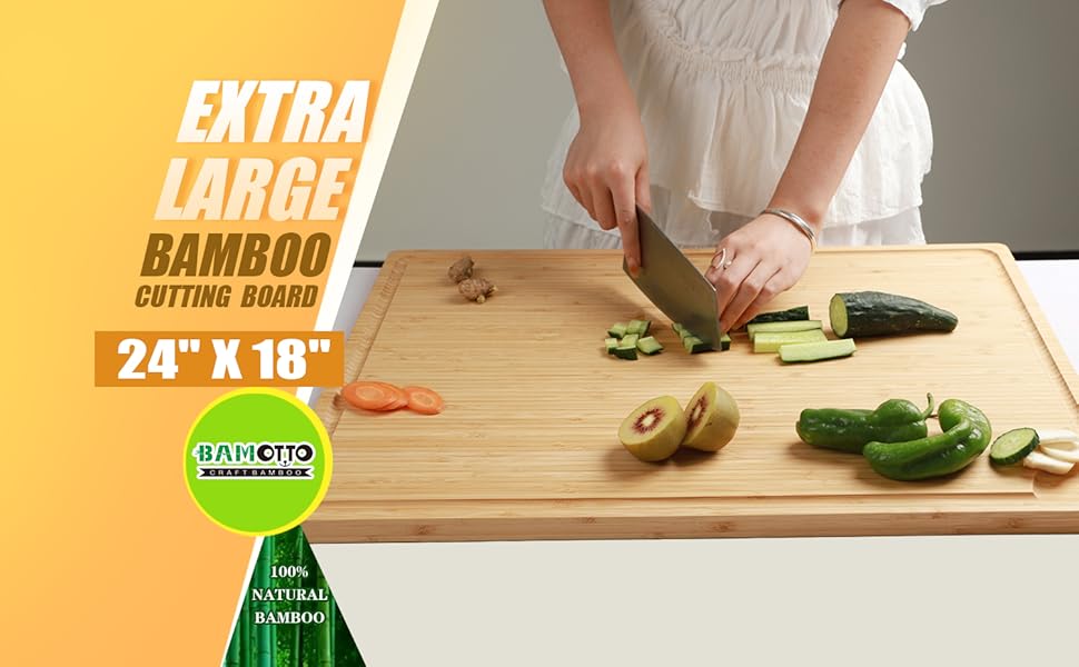 Extra Large 100 Organic Bamboo Cutting Board, 24x18 Inch
