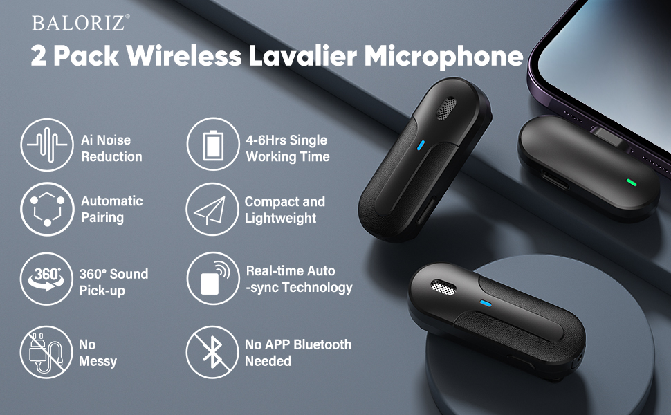 2 Pack Wireless Lavalier Microphone for iPhone iPad with Charging Case Plug and Play Clip on