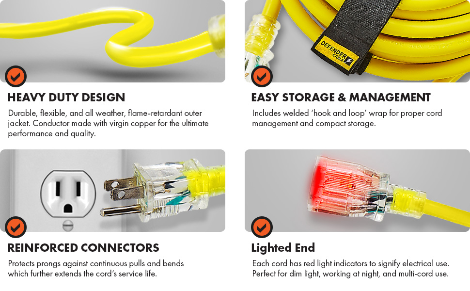 Defender Cable 12/3 Gauge, 25 ft SJTW Contractor Grade
