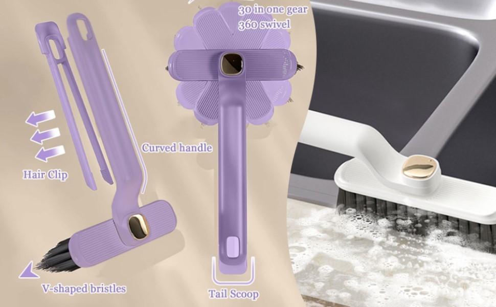 curved handle step with hair clip 360 d gap cleaning bath brush v shaped non slip