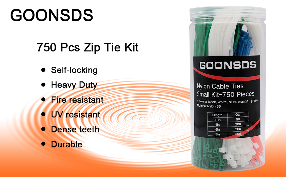 GOONSDS 750 Pcs Zip Tie Kit, Tie Wraps SelfLocking Colored