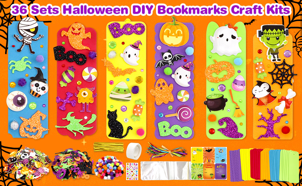 36 Sets Halloween Crafts for Kids Foam DIY Halloween Bookmarks Craft Kit Halloween