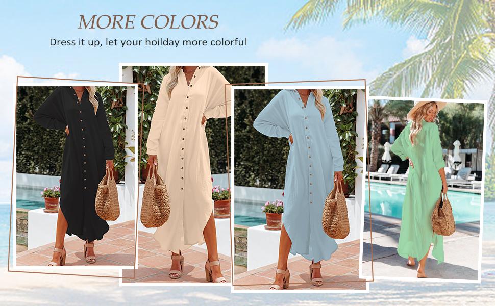 Bsubseach Bathing Suit Cover Up for Women Button Down Long Beach Shirt