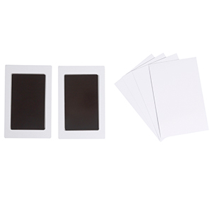 Pet pawprint kit comes with 2 clean touch inkpads and 4 imprint cards