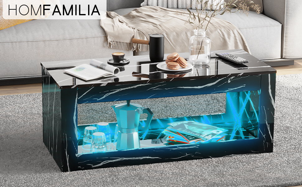 HOMFAMILIA LED Coffee Table with Open Storage, Modern High