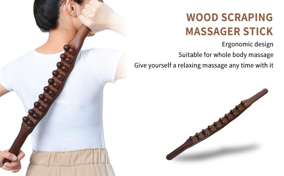 Shreesamp gua sha shaw stick therapy massage double role 20 pearls relax for back legs for beads Wooden goods