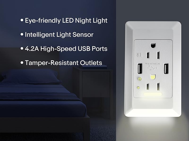 Outlet With USB And Night Light