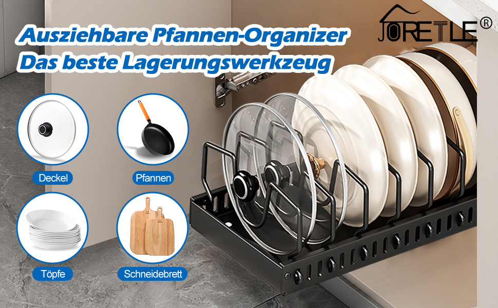 JORETLE Pot Lid Holder, 16.53 Inches / 42 cm Extendable Lid Holder