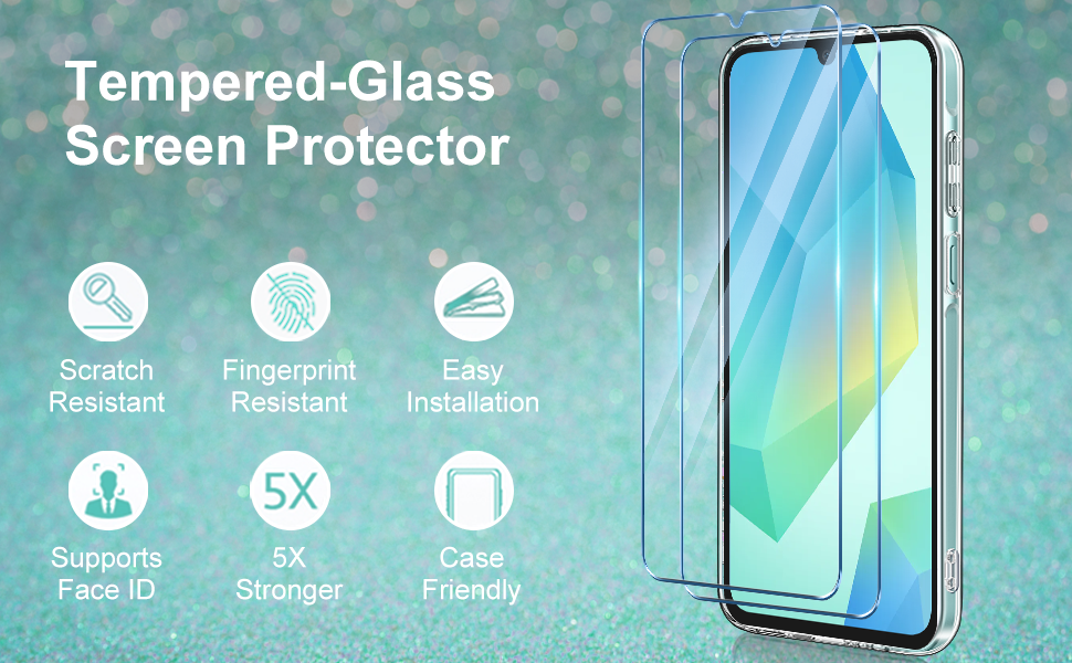 ivencase Clear Glitter Case Compatible with Samsung Galaxy A16 Case with 2 Screen Protector, TPU Silicone Sparkly Bling Star Soft Cover Flexible Transparent Shockproof Cover Samsung A16 5G 17 2
