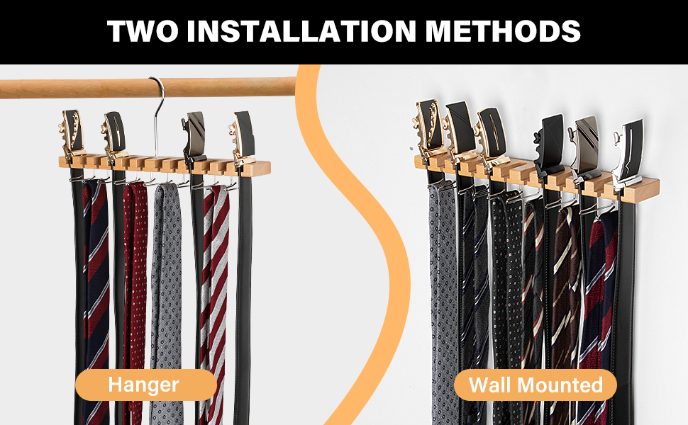 CPPDEL Tie Rack Tie Hanger Wooden Wall Mounted, 2in1 Belt