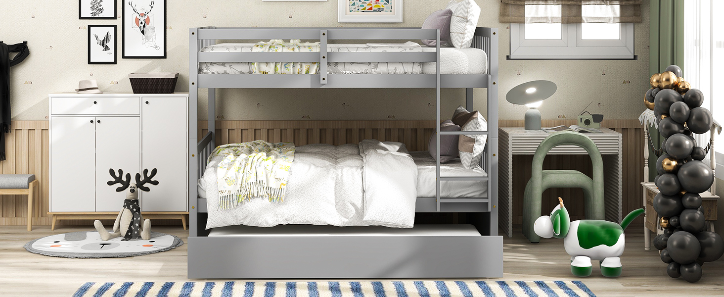 OUYESSIR Full Over Full Bunk Bed with Trundle, Full Size