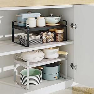 Expandable Cabinet Shelf Organizer Kitchen Shelf Riser Stackable Pantry Shelves