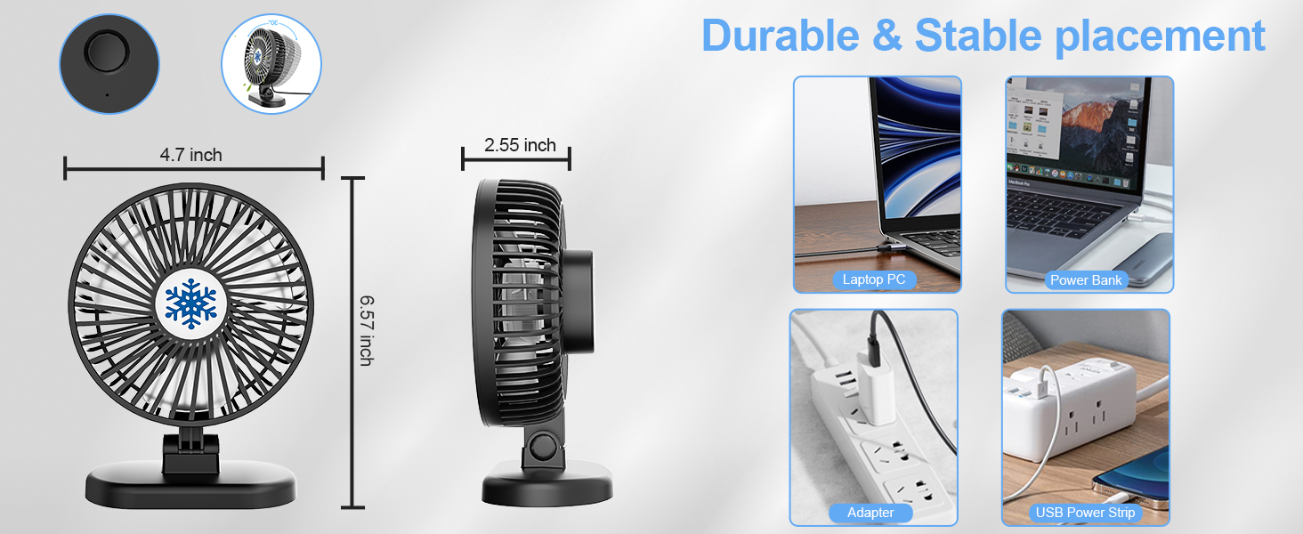 CC Store USB Desk Fan, 3 Speed in Single Button, Small