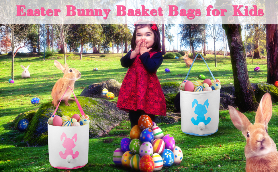 Easter Bunny Basket Bags for Kids 2 Pack Cotton Canvas