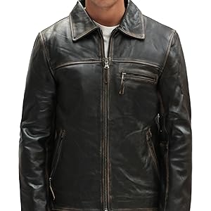 Men's Vintage Faded Brown Leather Harrington Jacket XS at Amazon