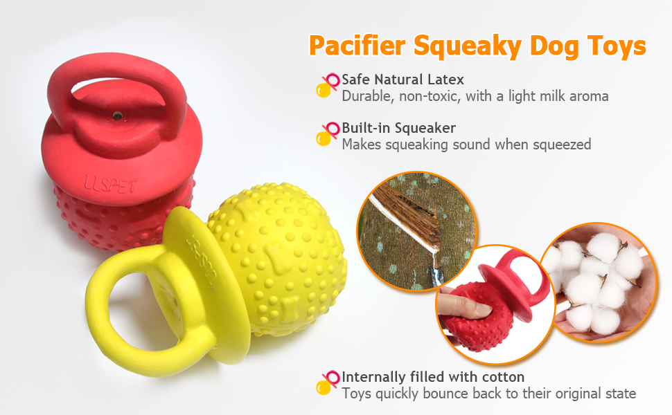 LLSPET Latex Chew Dog Toys, Novelty Squeaky Pacifier Dog
