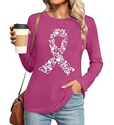 Breast Cancer Shirts for Women Pink Ribbon Long Sleeve Shirt Breast Cancer Awareness Tee Cancer S...