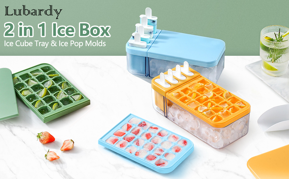 Lubardy Ice Cube Tray with Lid and Storage Bin 24 Ice Cube Molds Tray