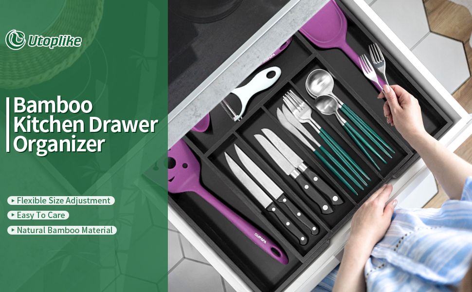 Utoplike Black Utensil organizer, Bamboo Cutlery Organizer, Kitchen