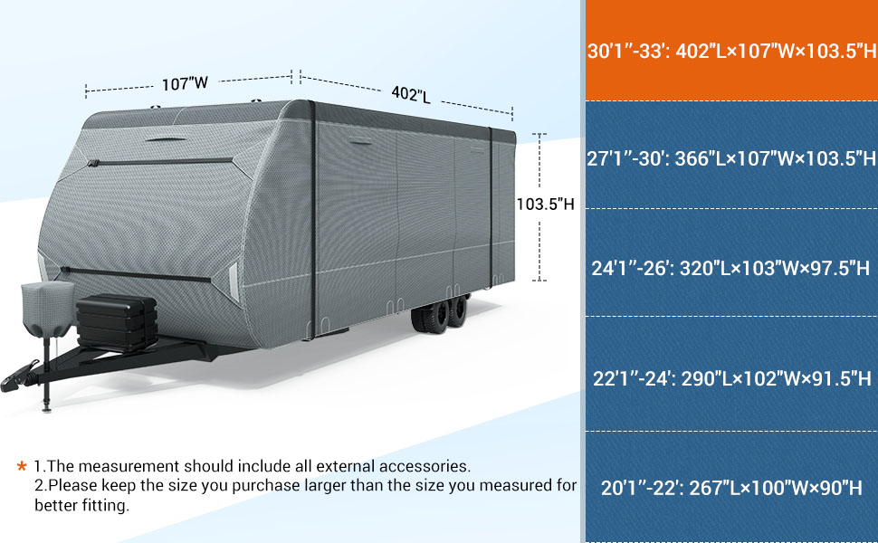 VIGORVAN Heavy Duty Travel Trailer RV Cover, Fit 30'1'' 33' Motorhome RV Trailer