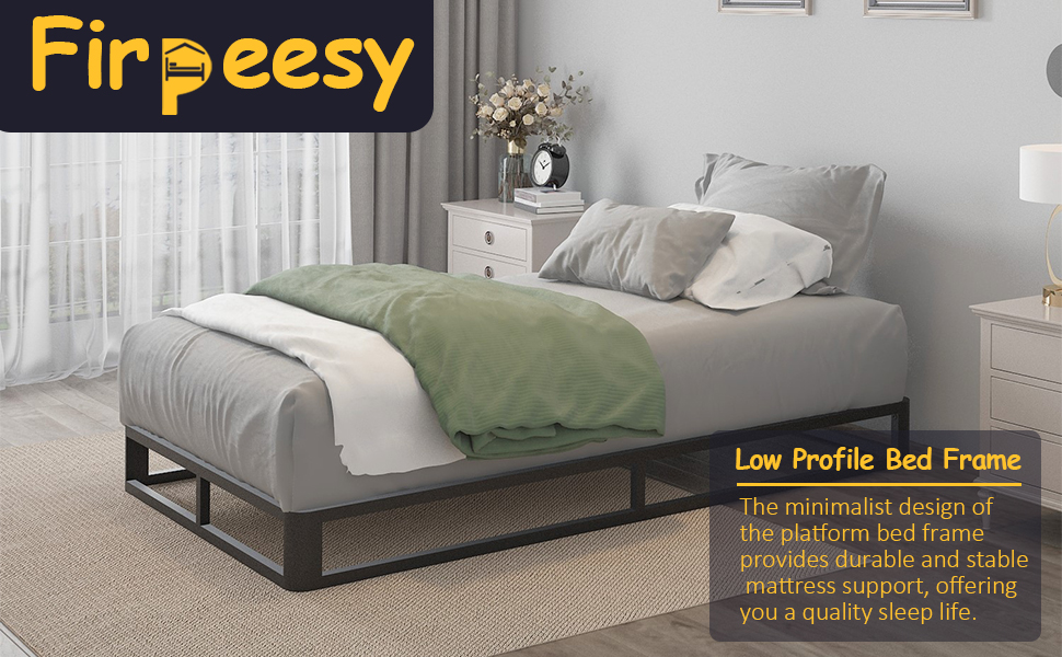 Firpeesy 6 Inch Twin Bed Frame with Round Corner Edges, Low Profile Twin Metal