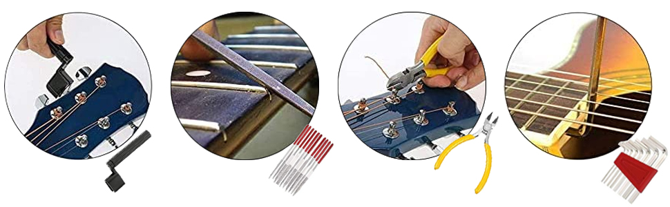 45Pcs Guitar Repairing Maintenance Tool Kit with Carry Bag Guitar Pick, For Guitar Ukulele Bass Mandolin Banjo,Guitar Care Cleaning Accessories Set, Perfect Gift for Music String Instrument Enthusiast 22 Use of the tools!