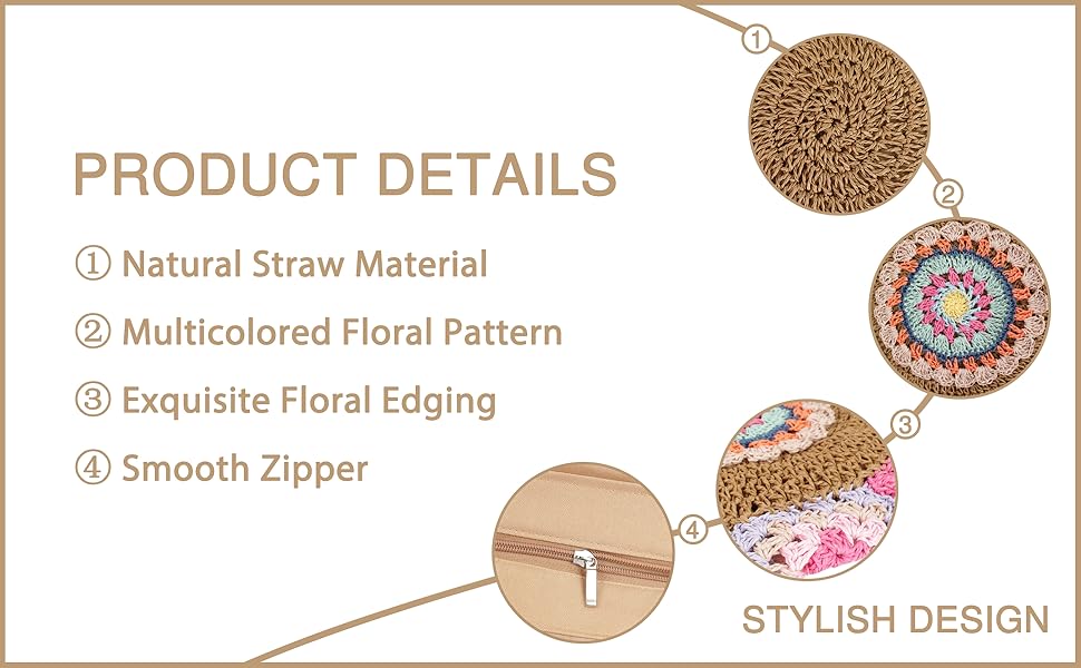 Straw Bags for Women Large Beach Tote Bag Floral Crochet Woven Shoulder Purse Summer Handbag