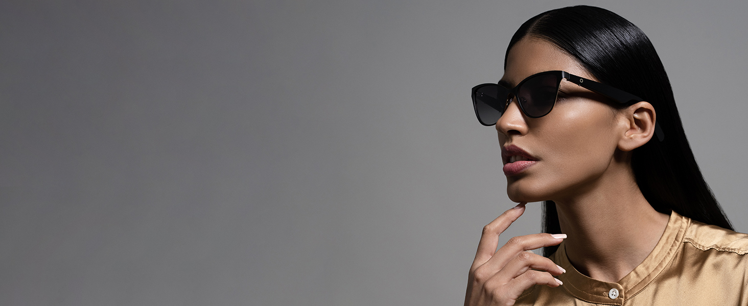 Lucyd Smart Sunglasses | Electra Model | Bluetooth Audio Glasses | Open Ear | Noise Canceling Wireless Mics| Narrow Size 12 Lucyd Lyte 2.0 Bluetooth Audio Sunglasses Women Black