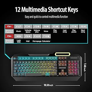 rgb backlit gaming keyboard with multimedia control