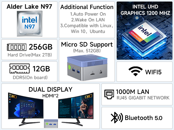 mini pc intel alder lake n97 business office video editing gaming mini-pc desktop computer