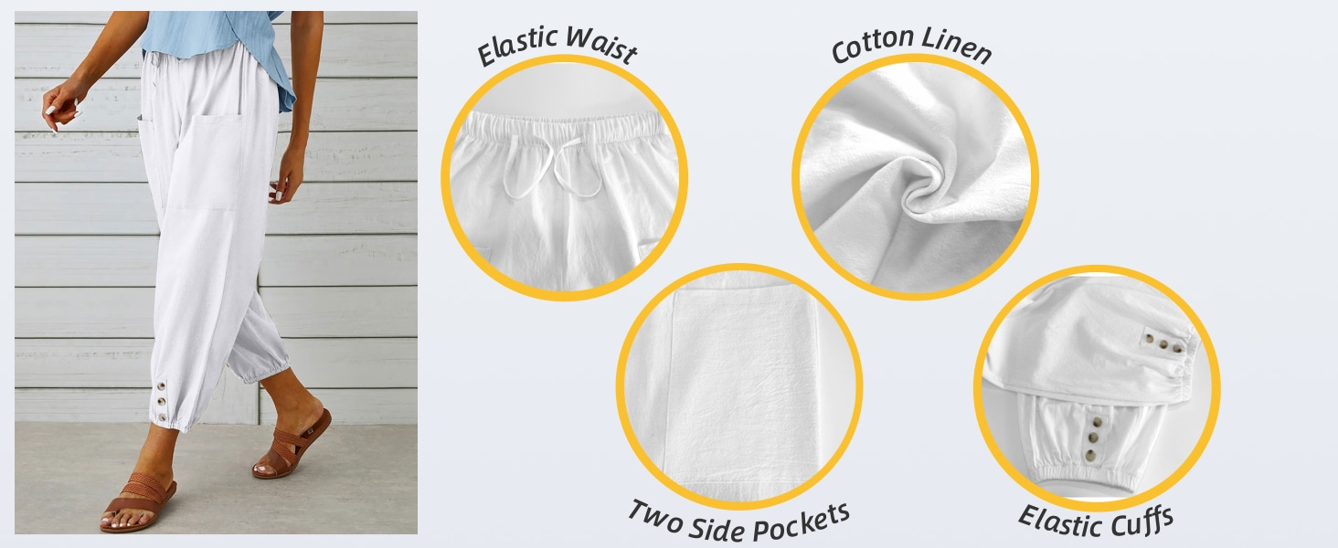 ASKSA Womens 7/8 Length Trousers Wide Leg Pants Summer Loose with Pockets