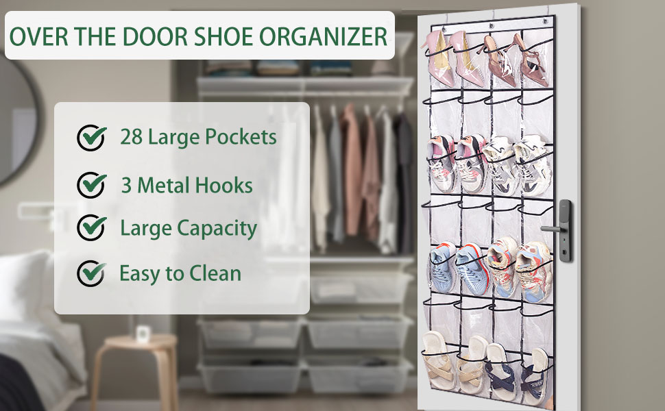 MISSLO 28 Pockets Over Door Shoe Organizer Hanging Shoe Storage Rack
