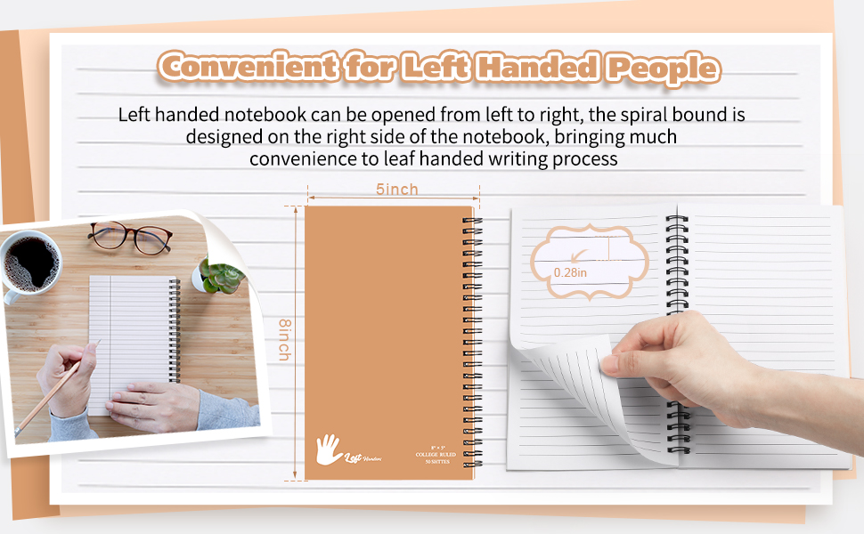 Patelai 10 Pack Small Left Handed Notebook Wire Bound Lefty Spiral Notebooks 8 x 5
