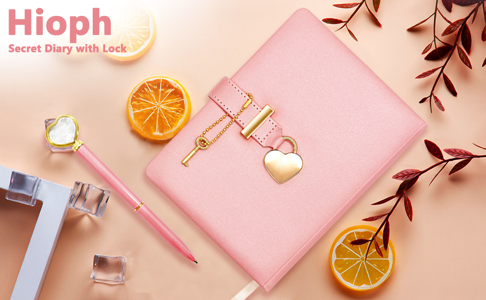 Hioph Secret Diary with Lock, Heart Shaped Lock Diary with Key, PU