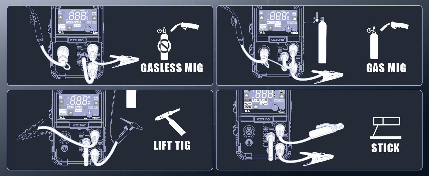 AZZUNO MIG Welder 145A, 110V/220V Dual Voltage 4 in 1 Gas