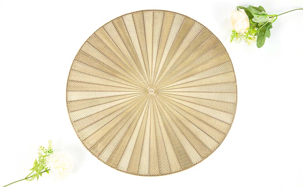 Crisjanggo 15 Inches Gold Metallic Round Placemats Set of 6