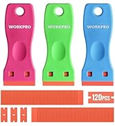 WORKPRO 3-Piece Plastic Razor Blade Scraper with 120 Pcs Plastic Razor Blades, for Gasket Remover...