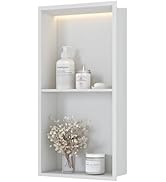 Neodrain Stainless Steel Shower Niche with Non-dimmable Led Strip Light, 12X24 Inch White No Tile...