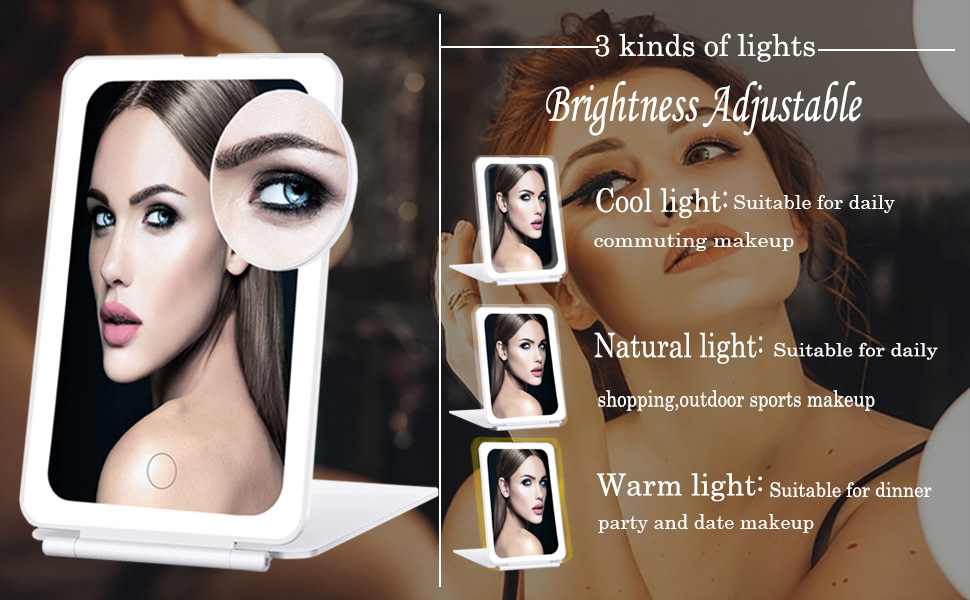 KGYMJR Portable Travel Lighted Makeup Mirror，USB Rechargeable Folding