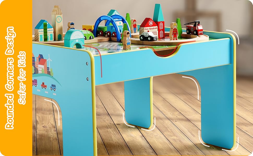 SainSmart Jr. Wooden Train Activity Table 116pcs, 3in1 Kids Playset with Large