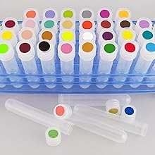 colored dot stickers on test tubes, science, color coding, classroom, lab, medical